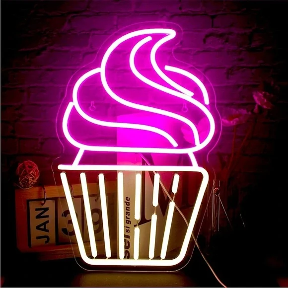 Cupcake Dessert Neon Pink White Cafe Kitchen Restaurant Light Kawaii Cute Decor - Picture 1 of 5
